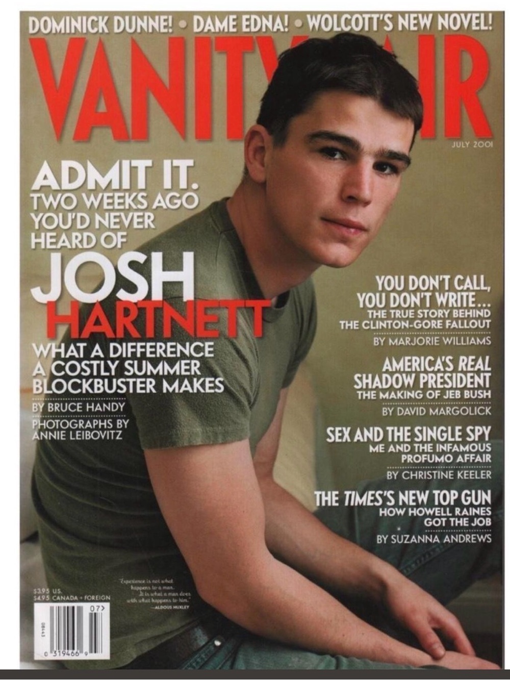 JULY 2001 VANITY FAIR MAGAZINE- JOSH HARTNETT